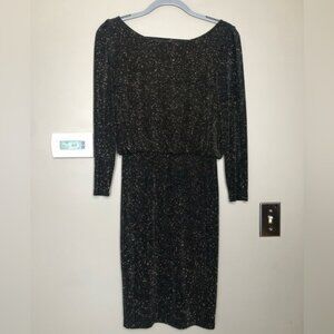 ALICE + OLIVIA Aerin Long Sleeve Metallic Sparkle Black & Gold Dress Size Small